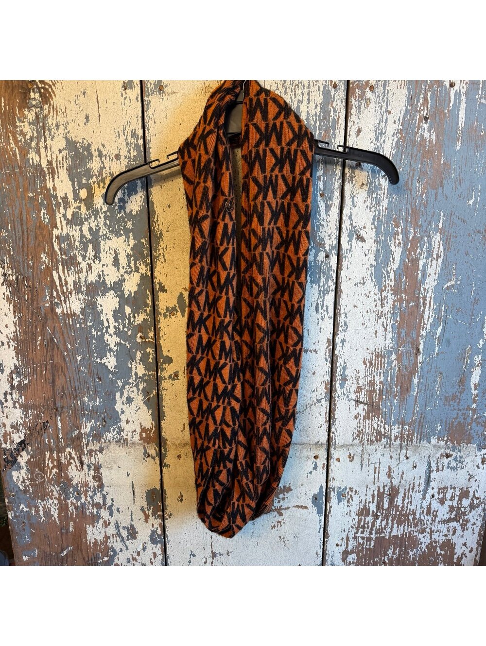 Michael Kors Orange and Black MK logo infinity loop scarf OSFA